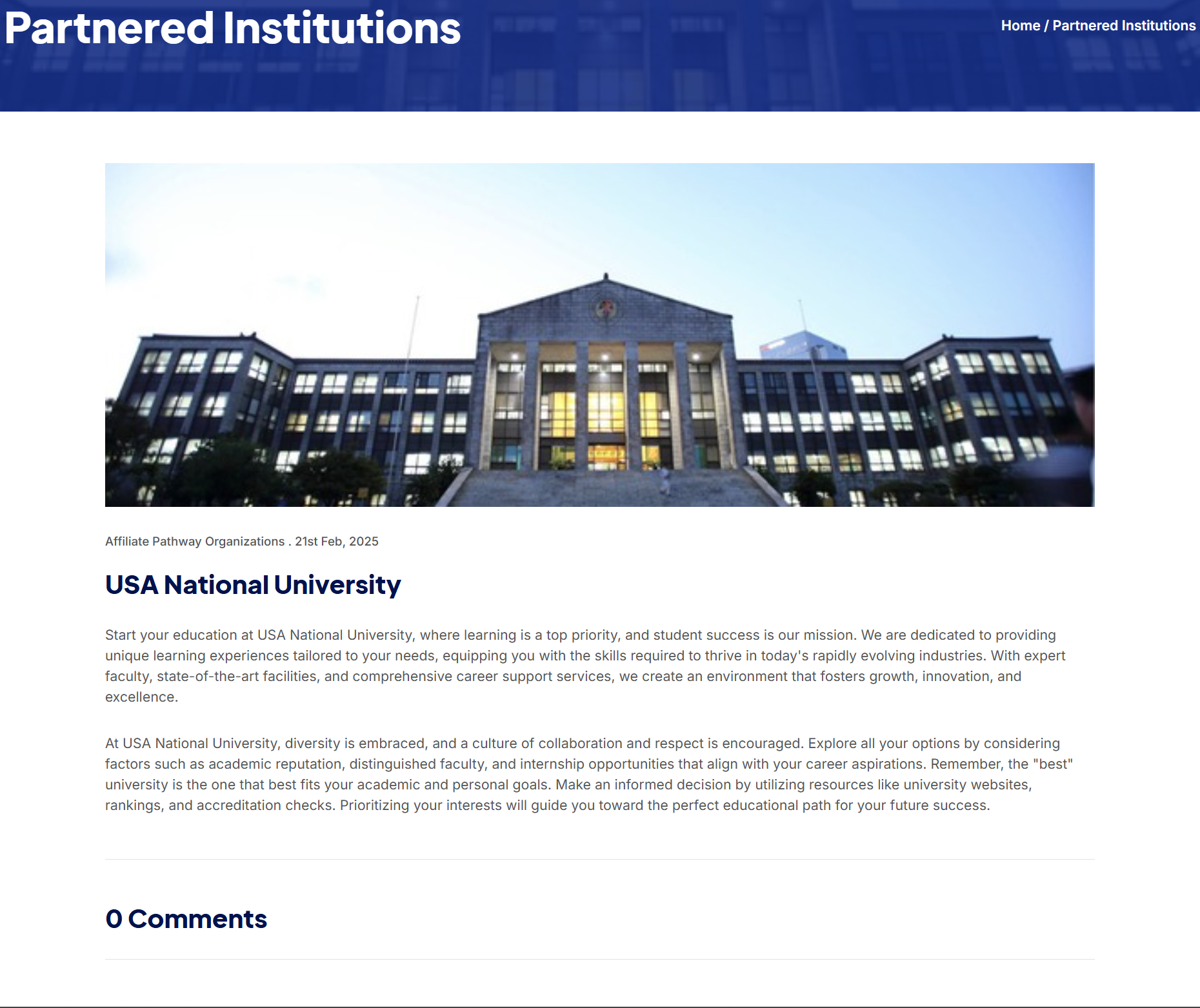 Image of fake USA national University on officail page of KINGS INTERNATIONAL INSTITUTE.png